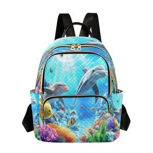 4162 Underwater Sea Turtle Fish Coral Mini Backpack Purse Travel Bag